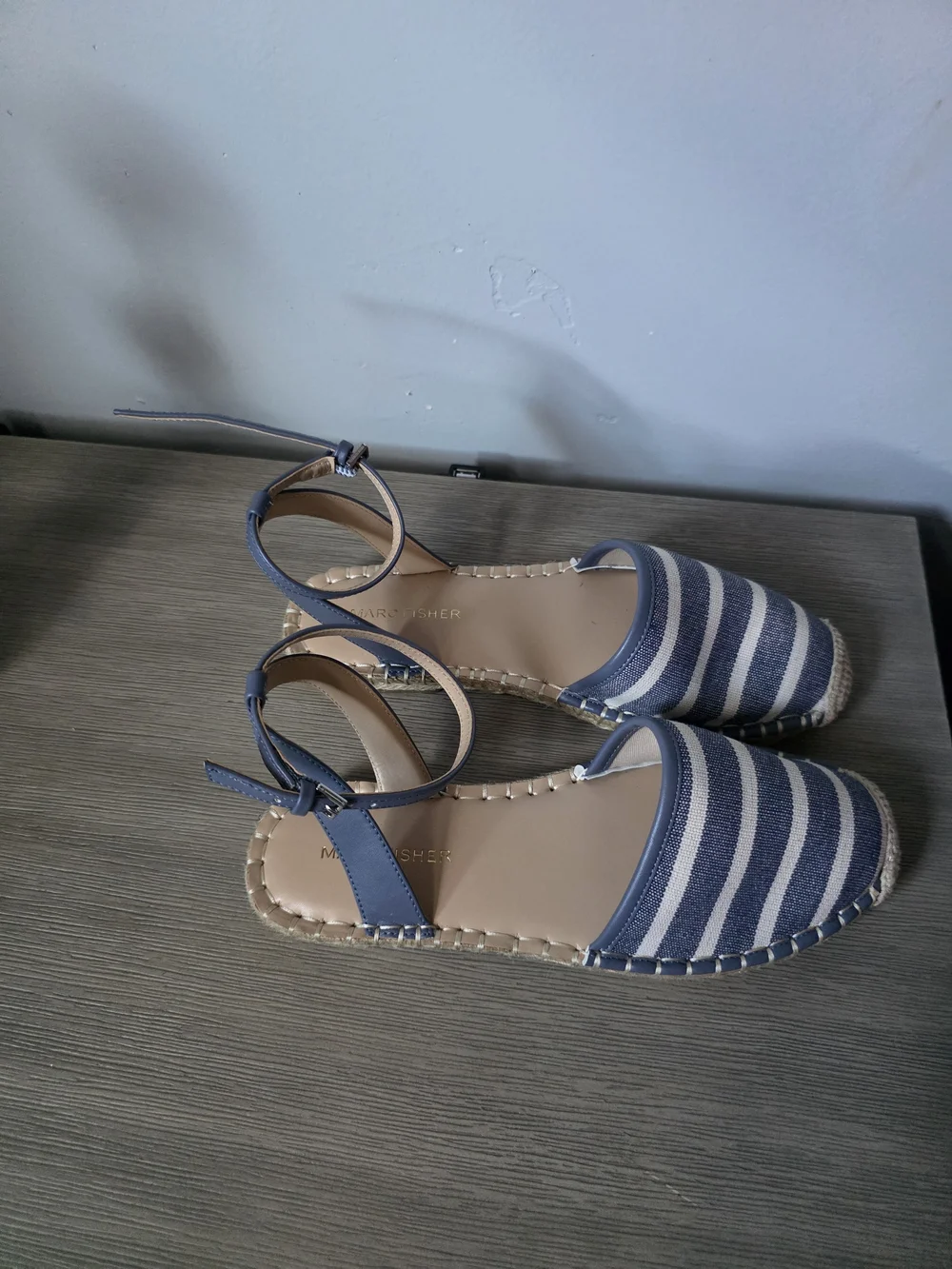 Striped Navy Blue Ankle-Strap Espadrille Flats - Women